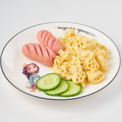 Сосиски с макарошками в сырном соусе Изображение Сосиски с макарошками в сырном соусе - МАМА