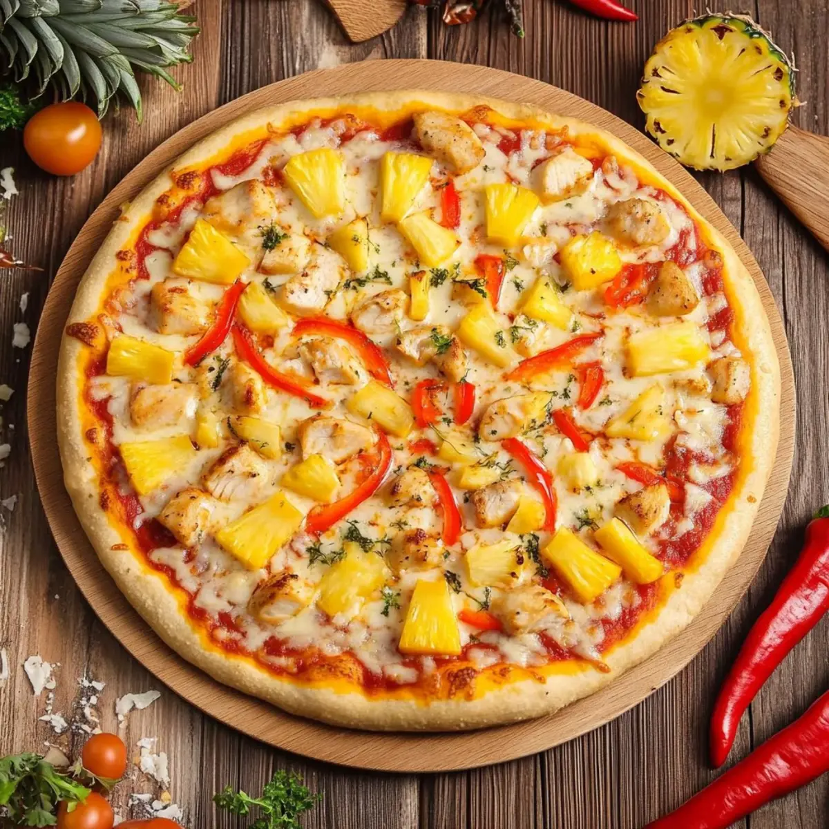 Пицца с курицей и ананасами 25см Изображение Пицца с курицей и ананасами 25см - Yo! Fish
