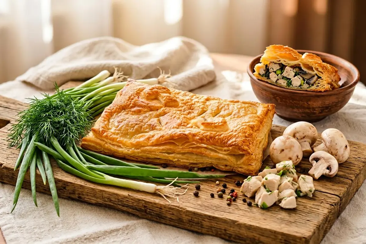 Пирог слоёный с курицей Изображение Пирог слоёный с курицей - Ланчбург