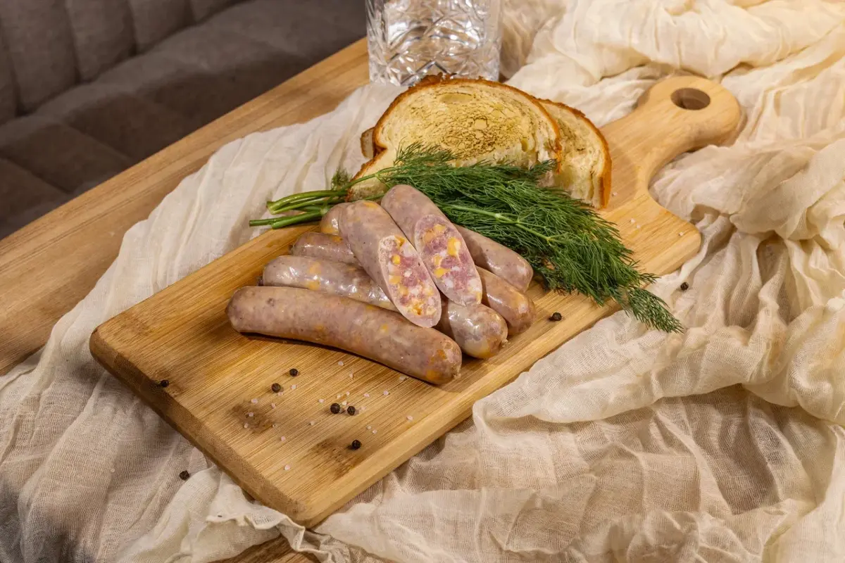 Колбаски из смокера мясные с сыром чеддер Изображение Колбаски из смокера мясные с сыром чеддер - Тугарин