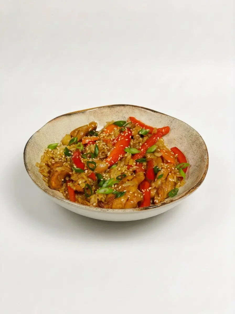 Жареный рис с цыпленком Изображение Жареный рис с цыпленком - YUMMY